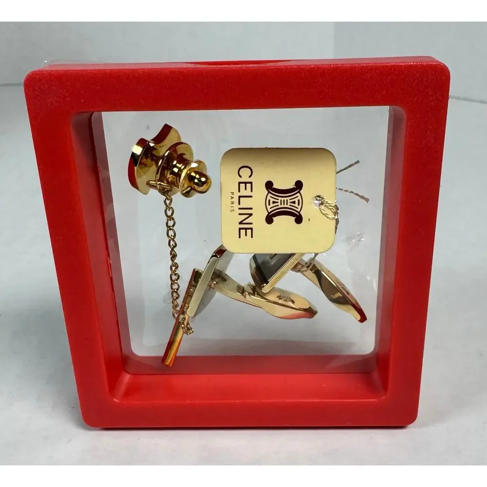 Vintage Celine Paris Gold Tone Cufflinks & Tie Tack Set France